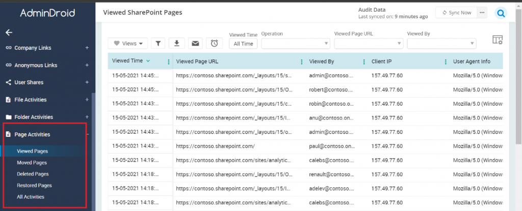 SharePoint Online page activity report