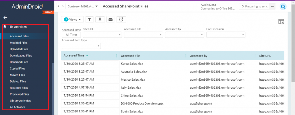 SharePoint Online file activity report