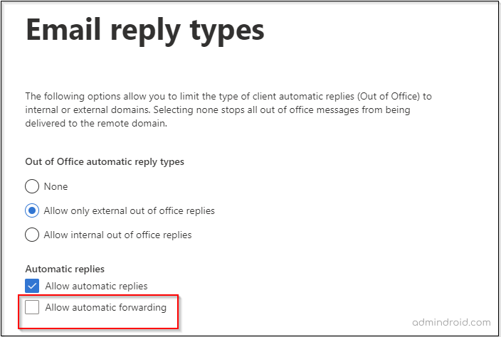 Blocking automatic forwarding for remote domains