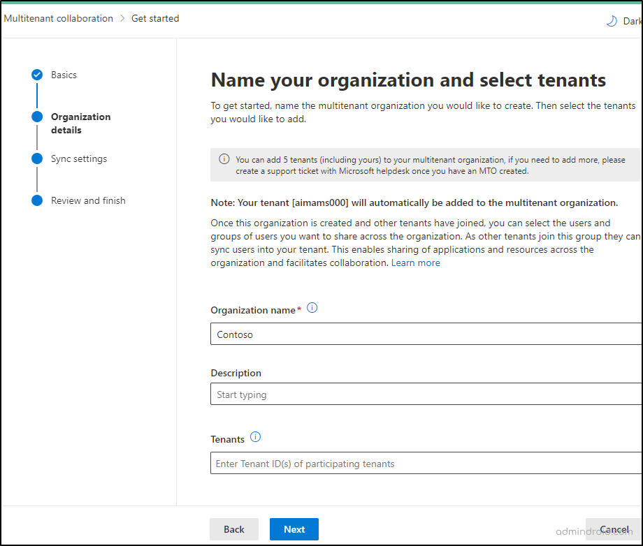 Multi-tenant Organization configuration