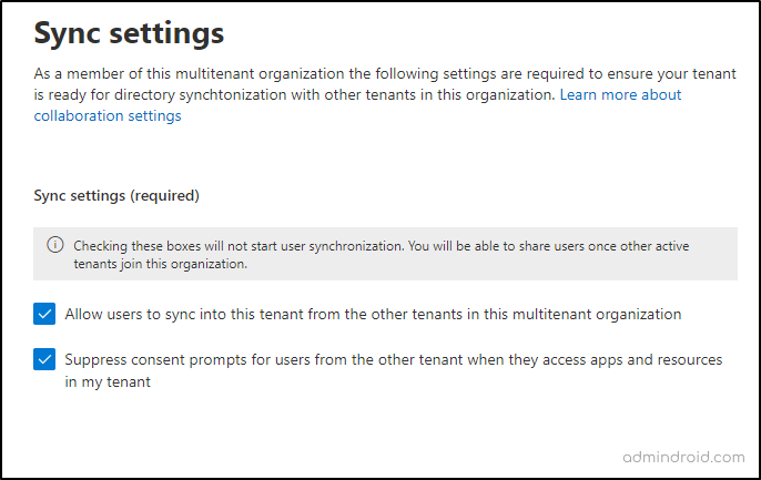 Multi-tenant Organization sync settings