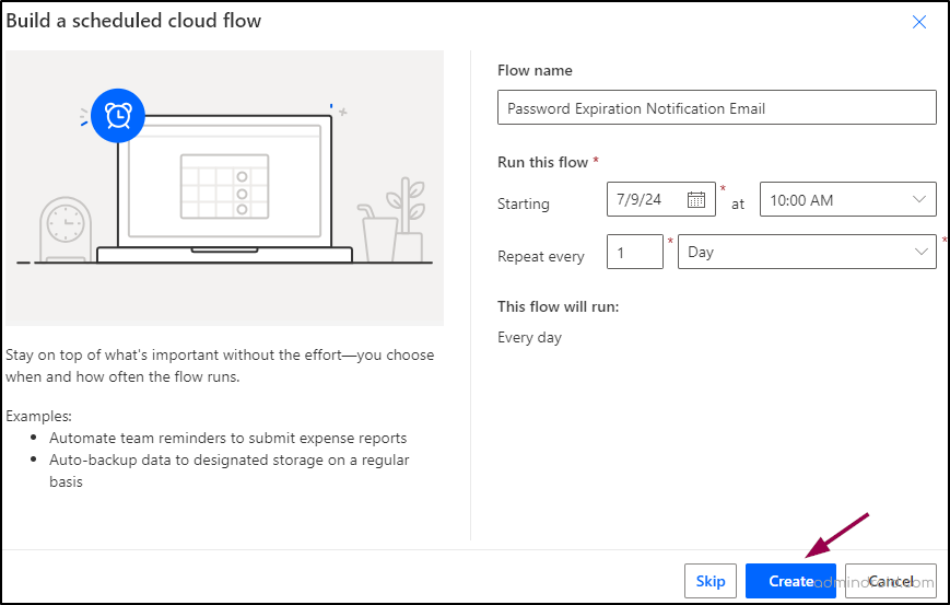 Name the workflow and configure recurrence