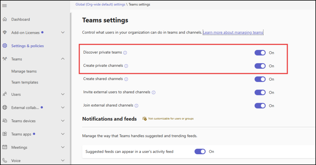 Manage Private Channels using Teams admin center