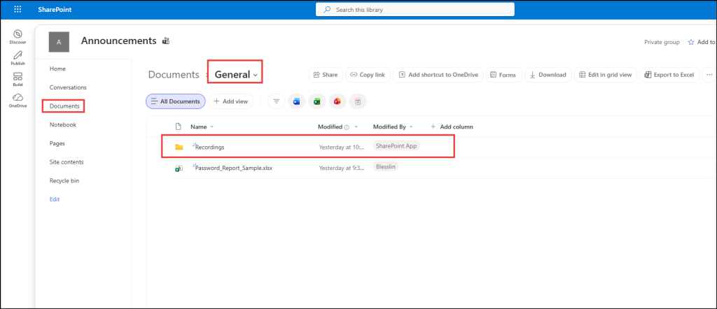 Meetings and events recording in SharePoint Online