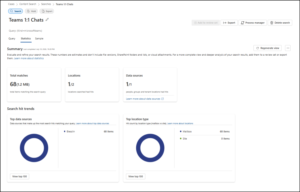 View Teams data statistics in Microsoft Purview