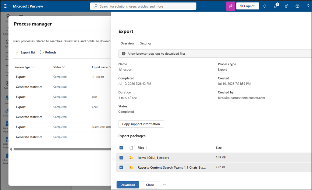 export Teams data using eDiscovery