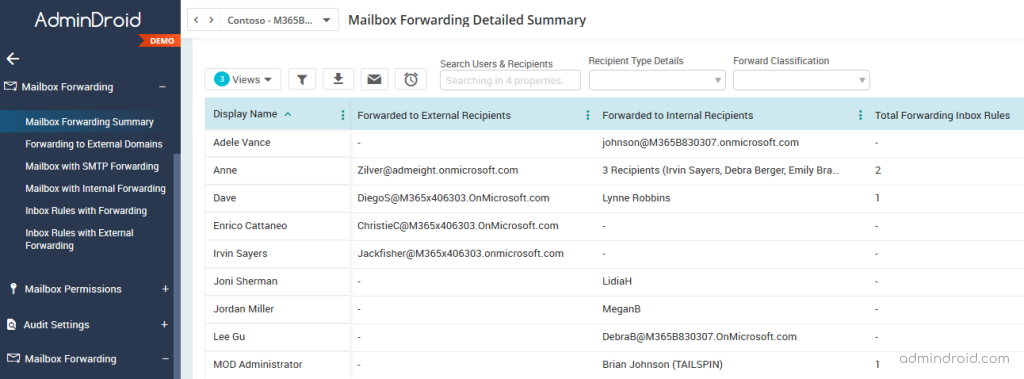 how to setup email forwarding to multiple addresses office 365 admin