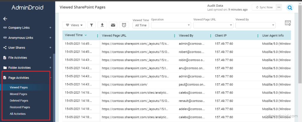 SharePoint Online page activity report