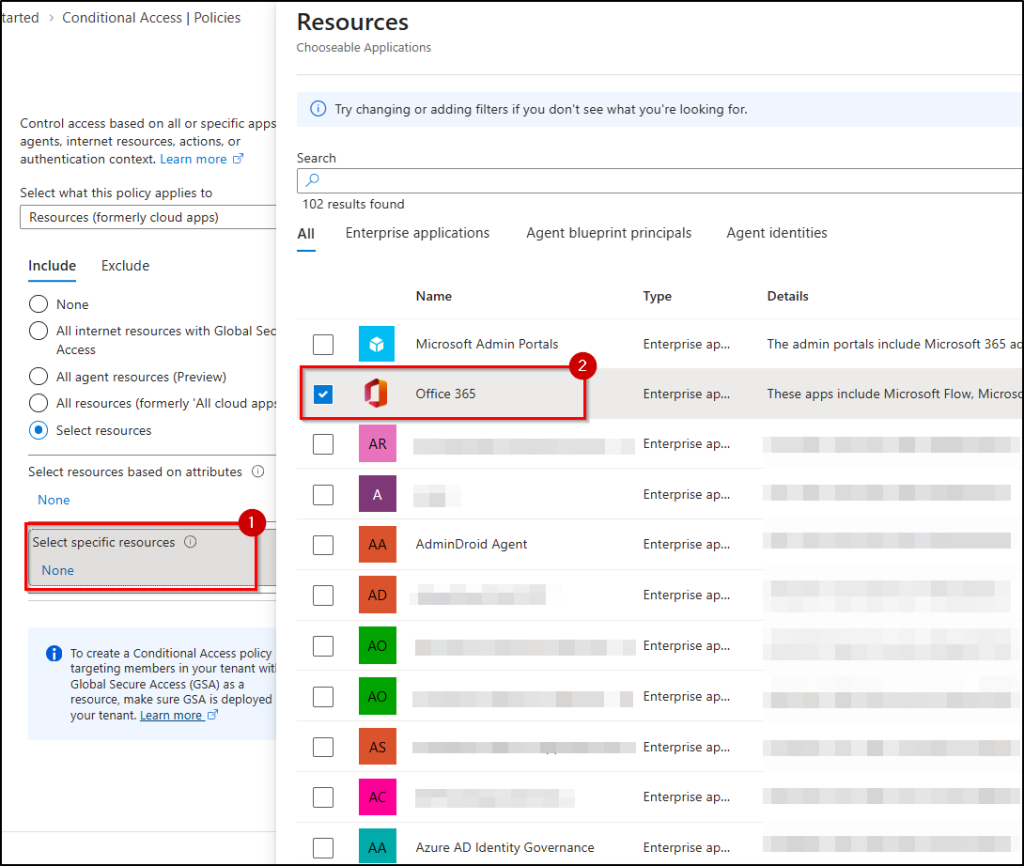 block unmanaged devices target resources office 365