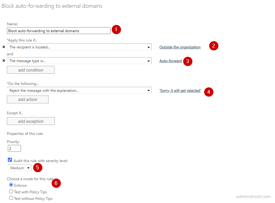 Mail Flow of Blocking Auto-forward to External Domains