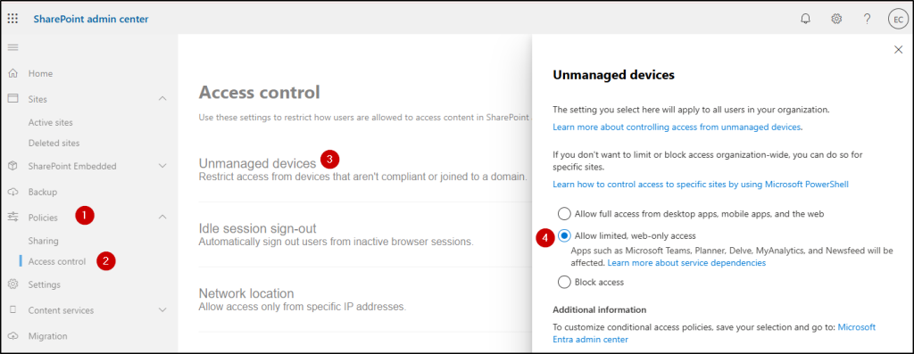 allow limited web only access for unmanaged devices