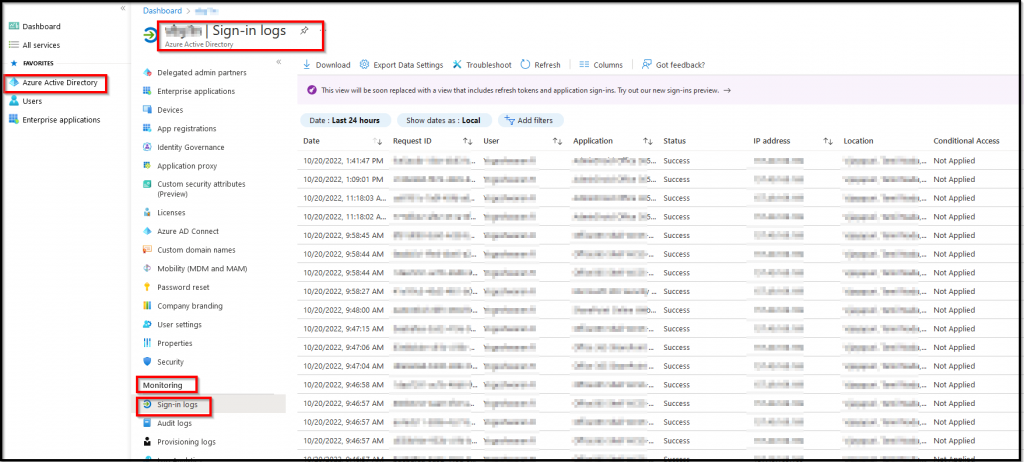 Azure AD Sign-in Logs