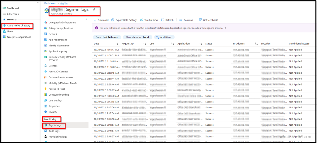 Azure AD Sign-in Logs