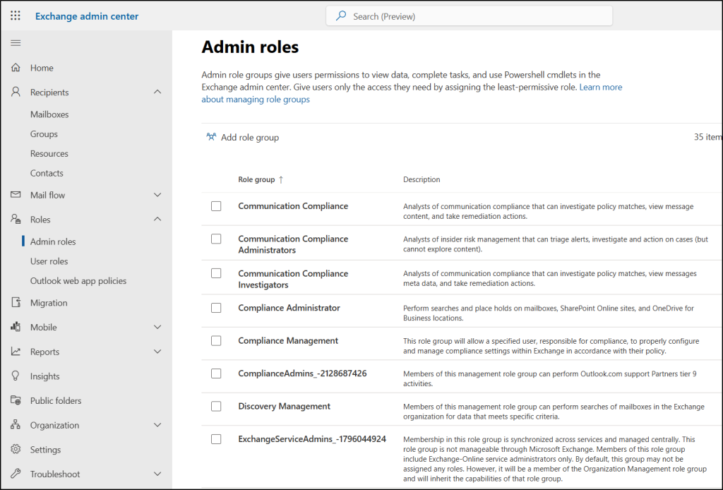 Role-based Access Control in Exchange Online
