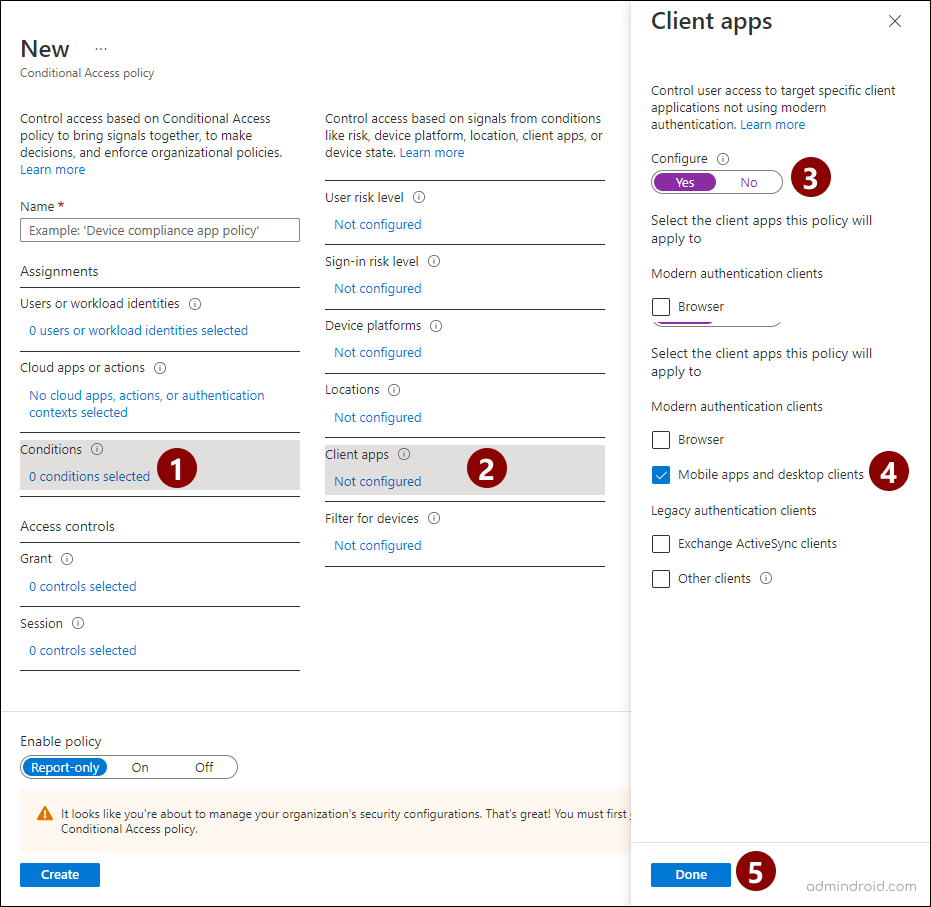 Condition configuration for CA policy