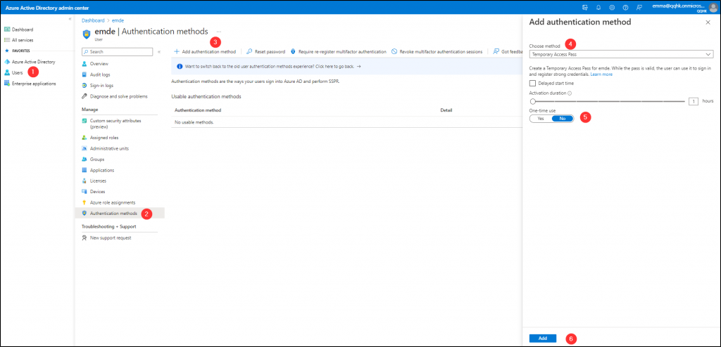 Create a Temporary Access Passcode for a new user in Office 365