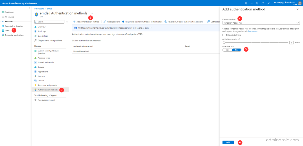 Create a Temporary Access Passcode for a new user in Office 365