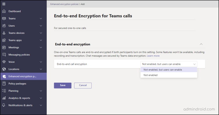 Enable End-to-End Encryption for Teams 1:1 Calls