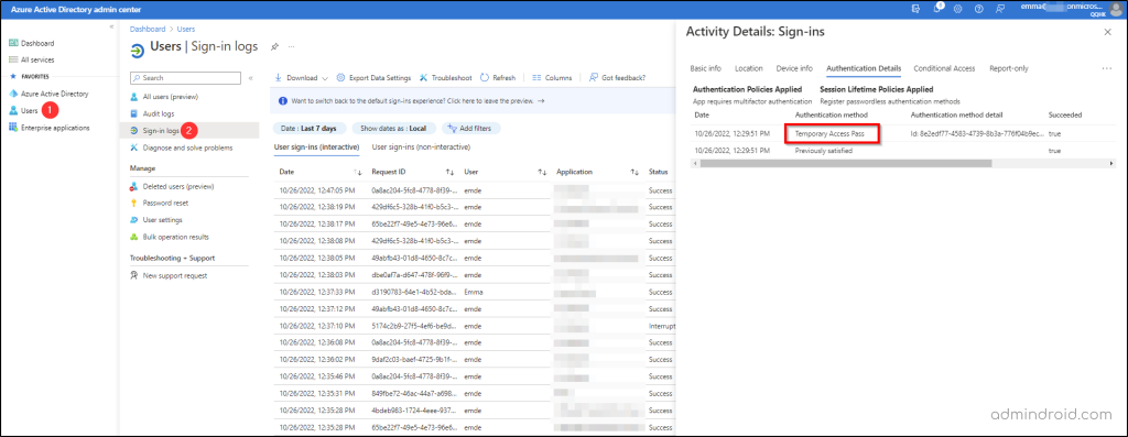 Get Temporary Access Pass Sign-in Reports