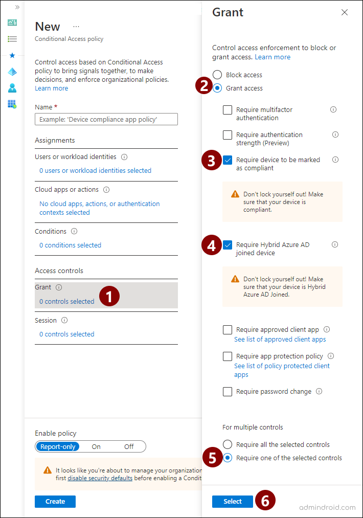 Grant Access controls for CA policy