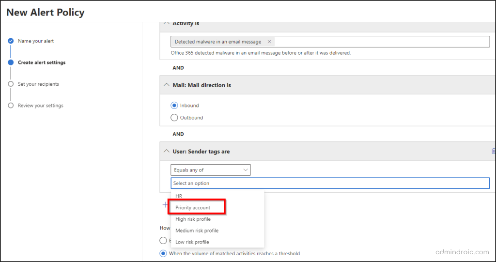 Policy Alert Tag and Protect Priority Accounts in Microsoft 365