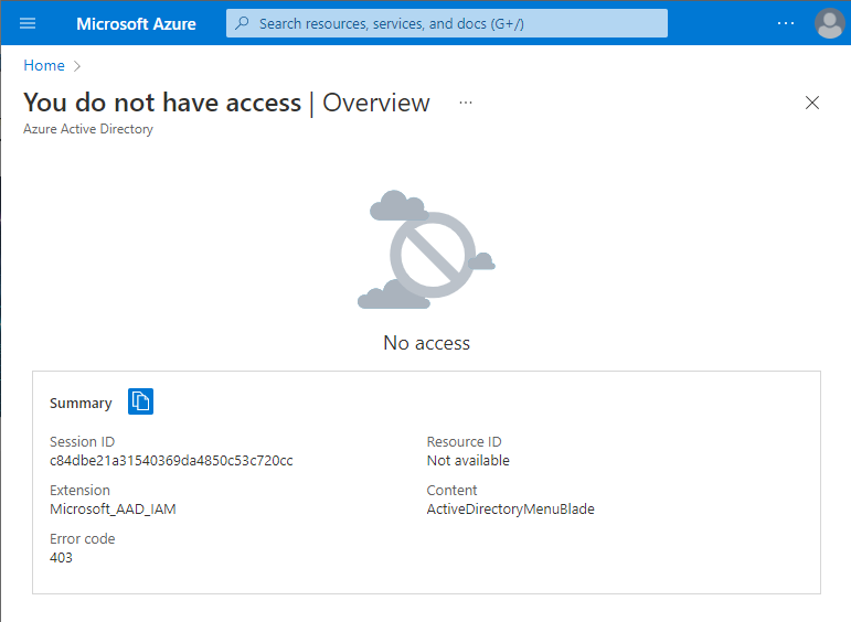 End user Azure portal after blocking the access