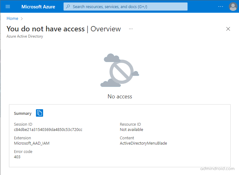 End user Azure portal after blocking the access