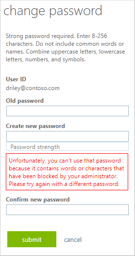 Ban custom password in Office 365