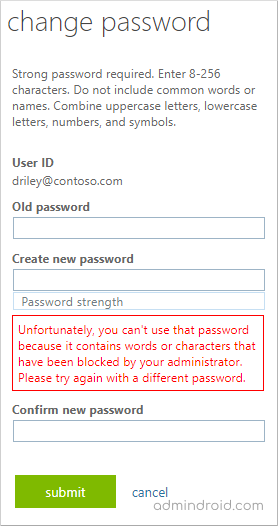 Ban custom password in Office 365