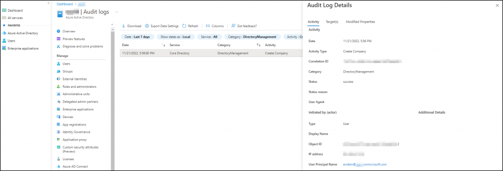 User Tenant Creation Reports in Azure AD