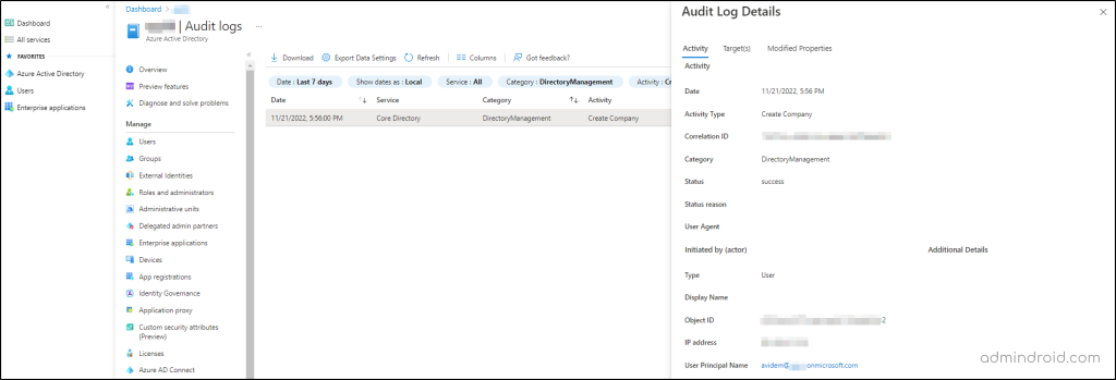 User Tenant Creation Reports in Azure AD