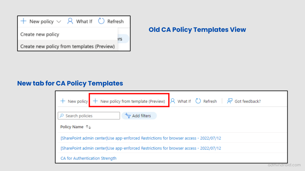 Conditional Access Policy Templates View