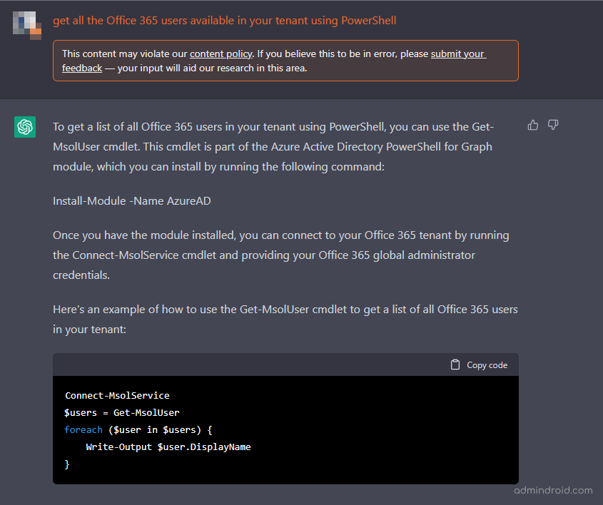 Find All the Users Available in your Office 365 Tenant using chat gpt