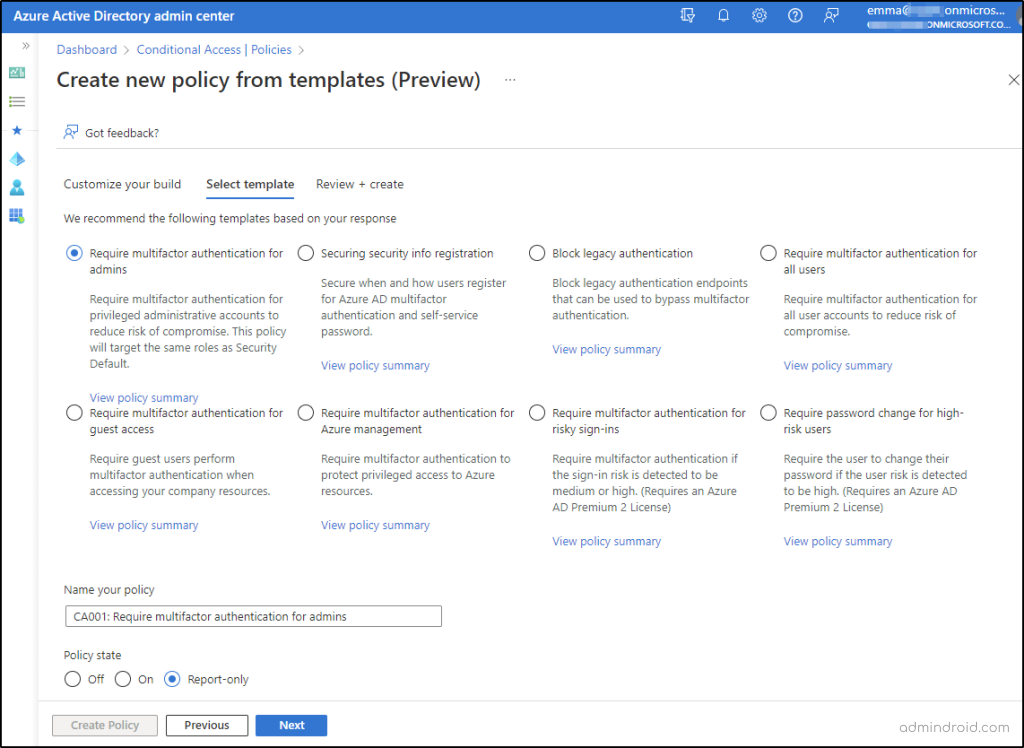 Select the CA template