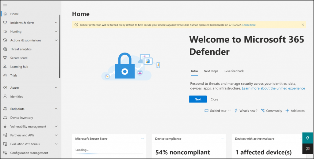 Built-in Protection for Microsoft Defender Notification