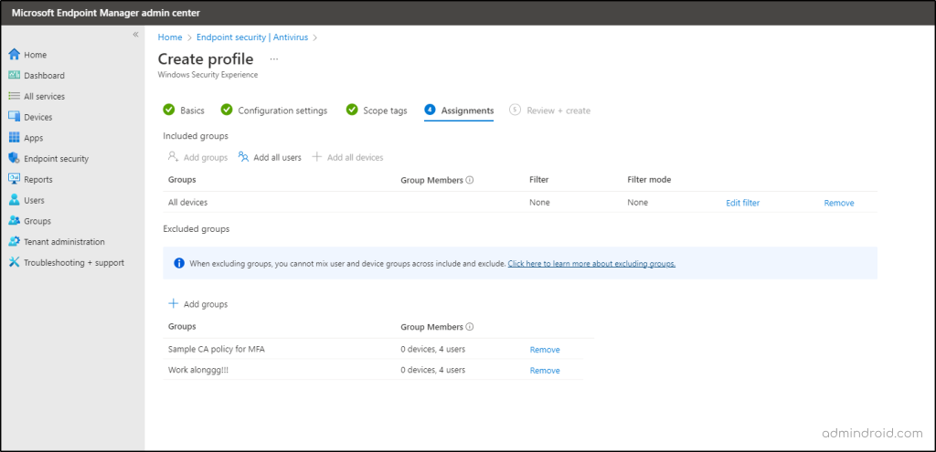 Assign the Policy to Groups and Devices 