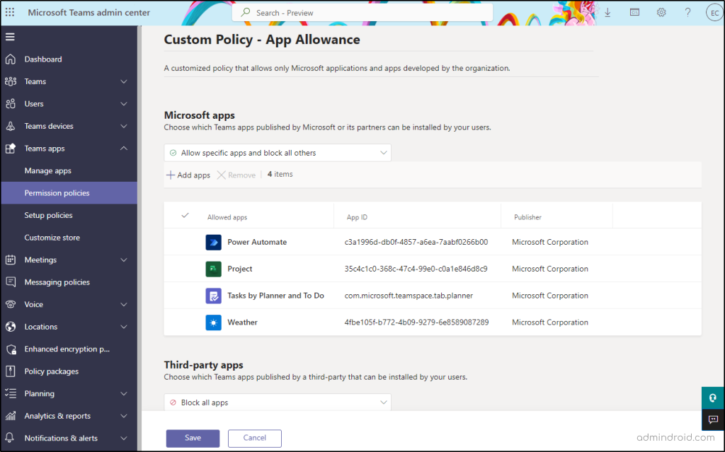 Add app permission policy in Teams admin center