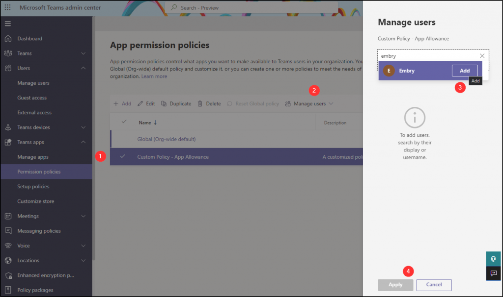 Assign Teams app permission policies to users