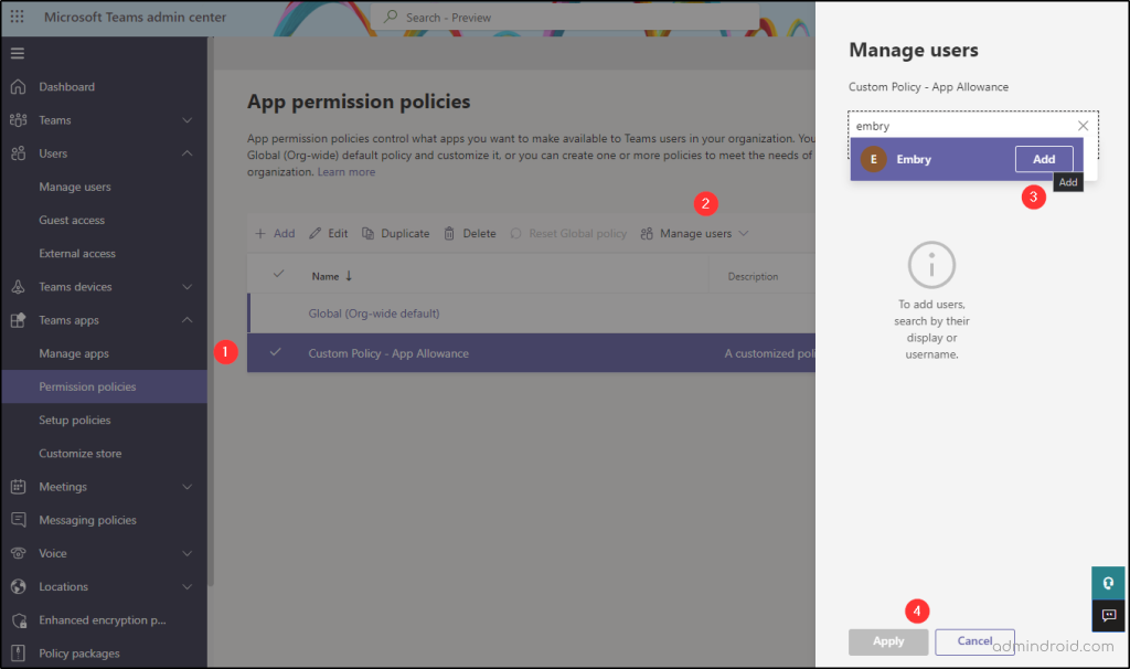 Assign Teams app permission policies to users