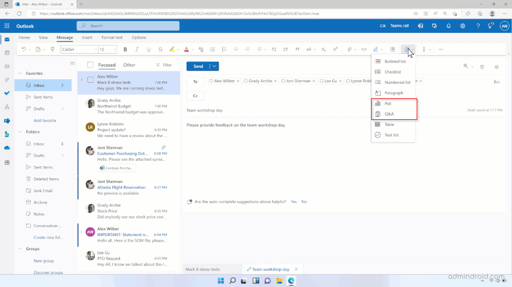 Microsoft Loop Components in Outlook
