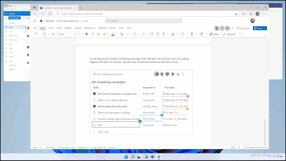 Microsoft Loop Components in Word for the web