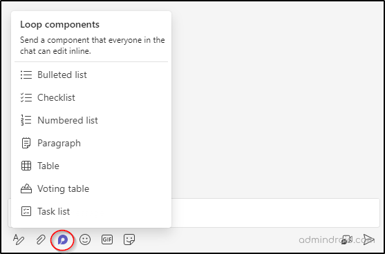 Microsoft Loop Components in Team Chat