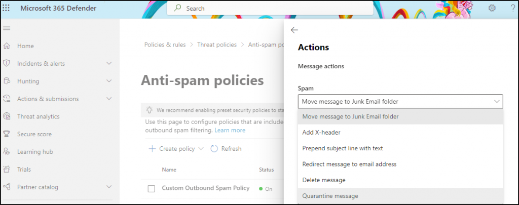 Configure Anti-spam Policies in Microsoft 365 Defender