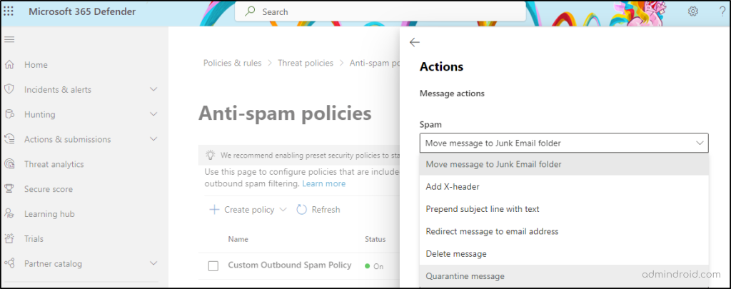 Configure Anti-spam Policies in Microsoft 365 Defender