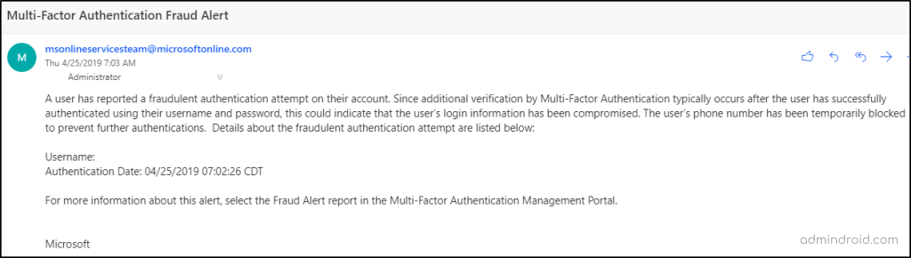 Email Notifications on MFA Fraud Alert