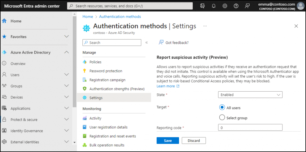 Enable Report suspicious activity in Microsoft Entra
