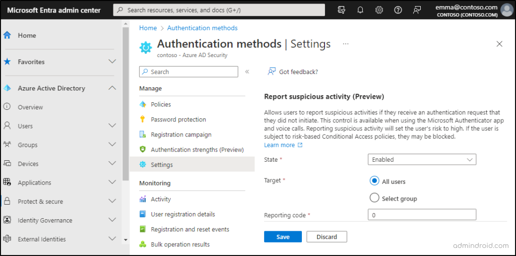 Enable Report suspicious activity in Microsoft Entra