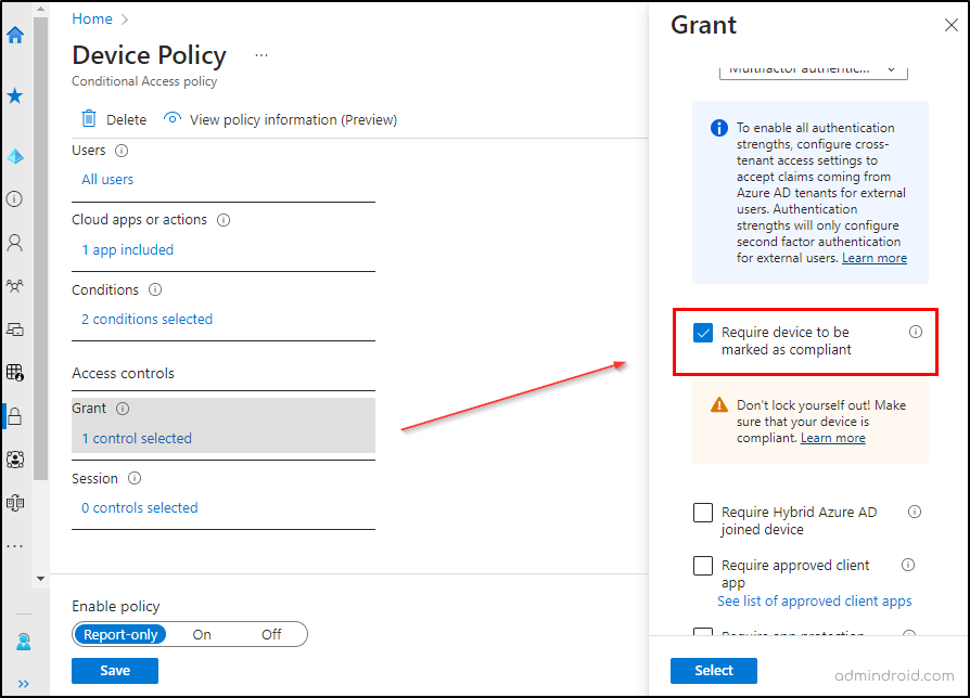 Require device to be marked as compliant