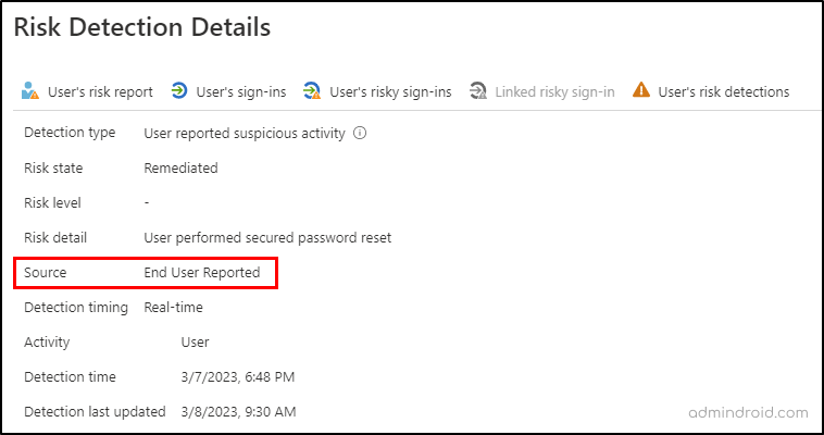 Risky detection reports in the Azure portal