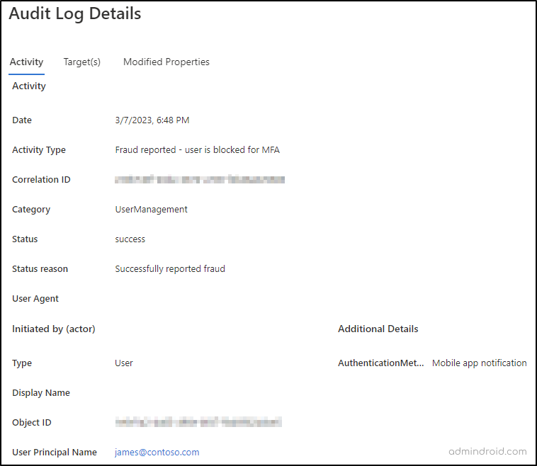 MFA Suspicious Activity Reports in Audit Logs